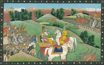 El diálogo entre el Señor Krishna y Arjuna, c. 1830 de Indian Art
