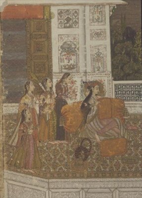 Retrato de una princesa disfrutando de la música, Krishnagar, Bengala Occidental de Indian School