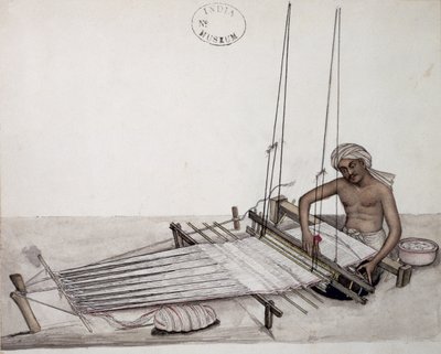 AS10 Vol.52 f5 4904 cat.201 i-iv Weaver en un telar, Bombay, c.1873 (acuarela sobre papel) de Indian School