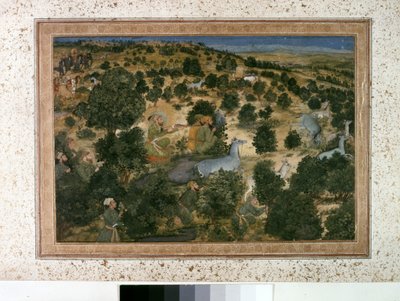 AURANGZEB: Awrangzib caza a Nilgais, c.1660 (miniatura) de Indian School