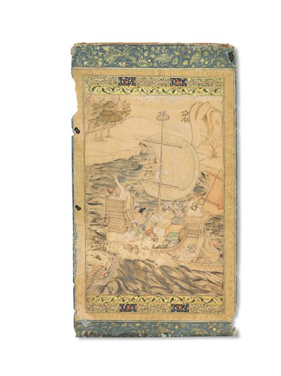 Una carabela atacada por un monstruo marino, India mogol, c.1590 de Indian School