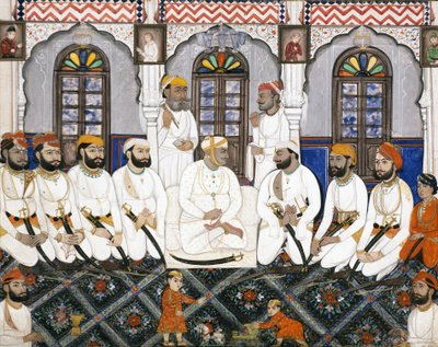 Un raja de Jaipur vestido para el culto en durbar de Indian School