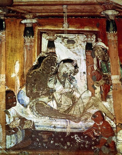 Una pareja principesca en un palacio, del interior de la Cueva 17 de Indian School