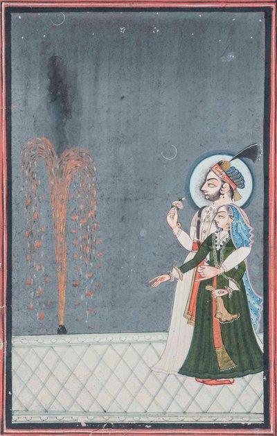 Un Raja y Rani viendo fuegos artificiales, c.1815 de Indian School