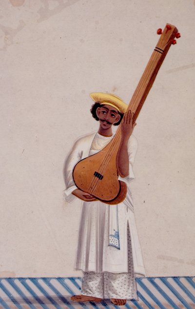 Una jugadora de tambura, c.1830 (gouache en mica) de Indian School