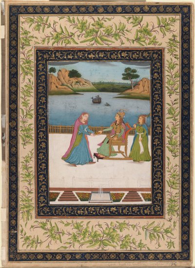 Una mujer es servida con fruta en una terraza, c.1770 de Indian School