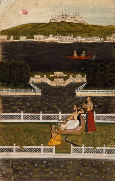 Una mujer hermosa en una terraza junto al lago de Indian School