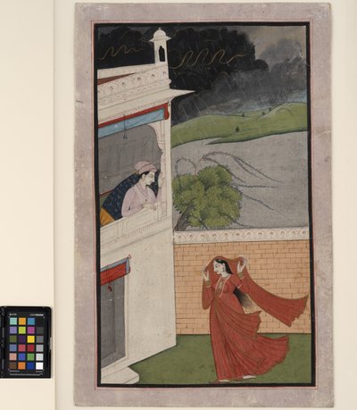 Una dama llega a la casa de su amante en una tormenta, c.1830 de Indian School