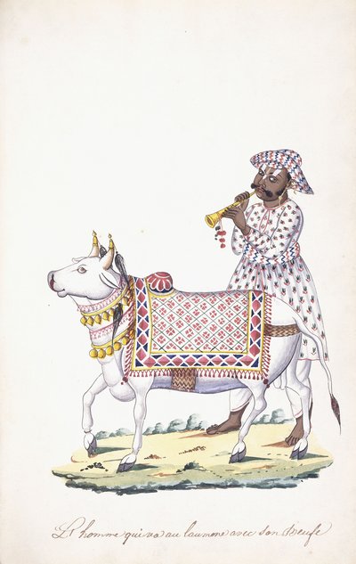 Un hombre con su buey, c. 1825 de Indian School