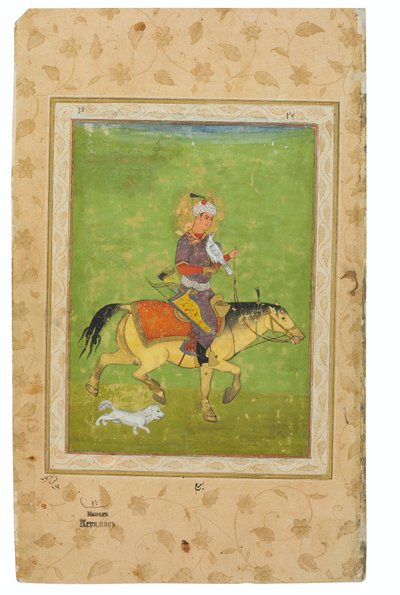 Una pintura de Iraj a caballo cazando con un halcón, India, Período Mughal, finales del siglo XVI de Indian School
