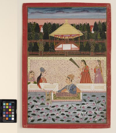 Un príncipe y una princesa juegan con bengalas junto a un estanque de lotos, c.1760 de Indian School