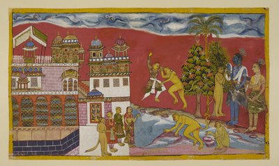 Añadir 15296 (2) f.16r, Detrás fuera del palacio de Kiskindha de Indian School