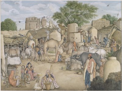 Add Or.4057 Una escena callejera en el pueblo de Raniya, c.1816-20 (acuarela y gouache sobre papel) de Indian School