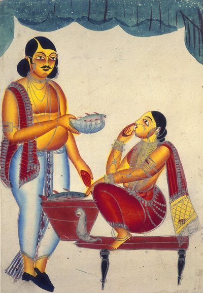 Add Or 905 Una mujer vendiendo pescado (acuarela y pintura plateada sobre papel) de Indian School