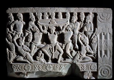 Adoración del turbante (fragmento de relieve, 225-325) de Indian School