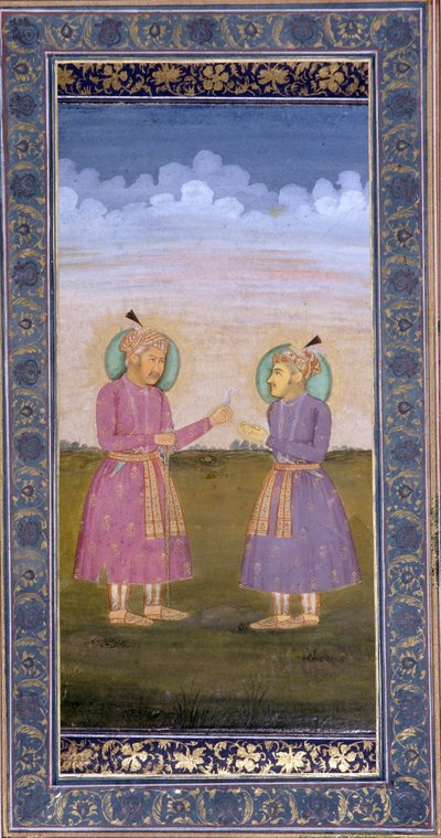Akbar entrega una pluma enjoyada a su hijo Jahangir de Indian School
