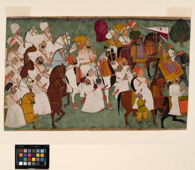 Akhi Singh cabalgando con su séquito, c.1750 de Indian School