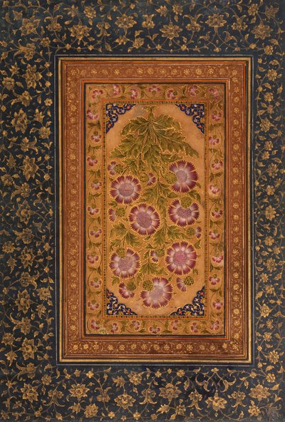 Página de álbum con Stokesia y retrato de Abdul Rahim Khan-e Khanna de Indian School