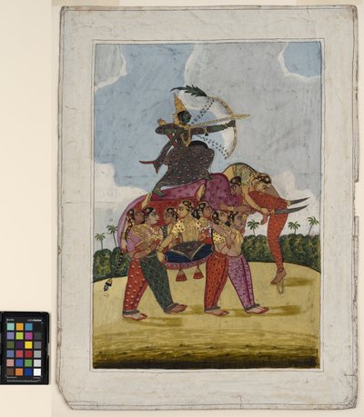 Un elefante, compuesto, formado por mujeres danzantes que sirve como montura a un arquero, c.1825 de Indian School
