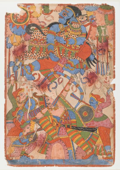 Hazaña heroica de Arjuna en la batalla, de una serie del Mahabharata, c.1830-50 de Indian School