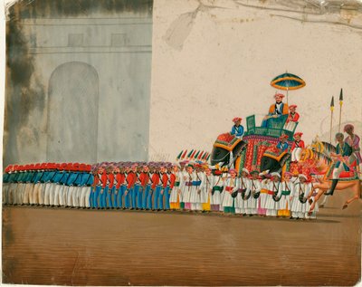 Arte indio: el sultán sobre su elefante de Indian School