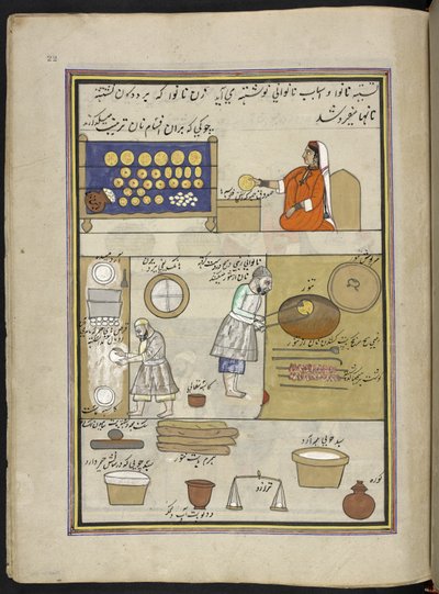 Panadería,  86 dibujos encuadernados en un volumen que representa oficios y ocupaciones en Cachemira, se muestra a los artesanos trabajando con sus implementos y equipos,  Por un artista de Cachemira, probablemente en Srinagar, c.1850-60 (gouache sobre pap de Indian School