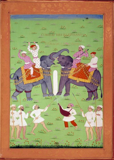 Batalla de dos elefantes en la corte de Shah Alem de Indian School