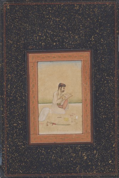 Behzad el pintor con gafas (tinta, color y oro sobre papel) de Indian School
