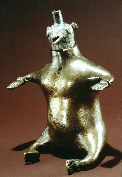 Lámpara de aceite con cabeza de pájaro (bronce) de Indian School