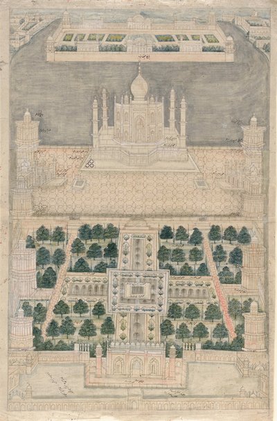 Vista aérea del Taj Mahal en Agra, 1790-1810 de Indian School
