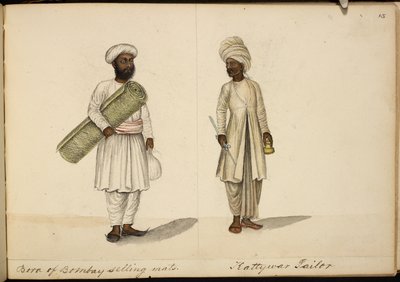 Vendedor de esteras Bohori; sastre Kathiawar de Indian School