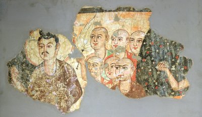 Buda con sus seis discípulos, de Miran, siglo III-IV (pintura mural) de Indian School