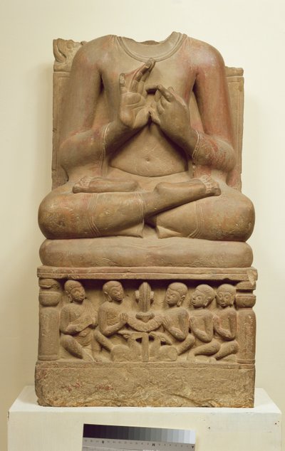 Escultura de Buda en actitud de predicar un sermón, Sarnath, Uttar Pradesh, siglo V de Indian School