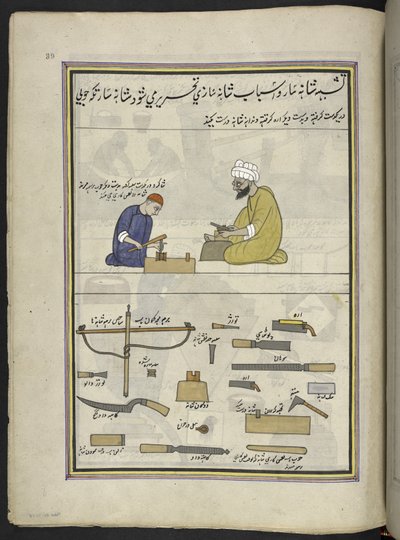 fabricantes de peines,  86 dibujos encuadernados en un volumen que representa oficios y ocupaciones en Cachemira, se muestra a los artesanos trabajando con sus implementos y equipos,  Por un artista de Cachemira, probablemente en Srinagar, c.1850-60 (gouac de Indian School