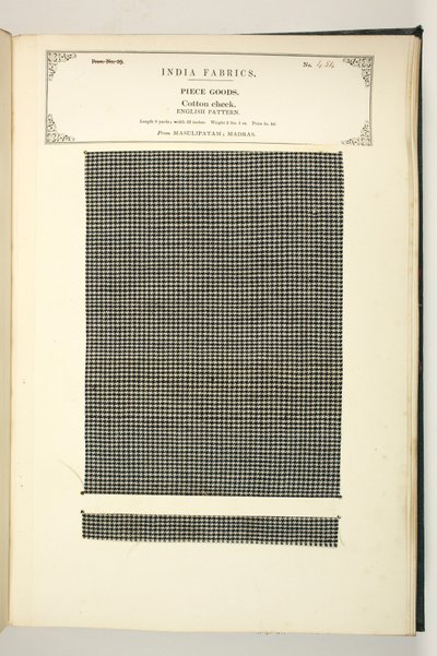 Algodón a Cuadros, Masulipatam, Madrás, Tejidos, de La Colección de los Fabricantes de Textiles de la India, por John Forbes Watson, publicado en 1866 de Indian School