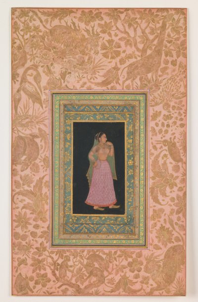 Dama de la corte, dinastía mogol, reinado de Aurangzeb, c.1660-1700 (tinta y acuarela sobre papel) de Indian School