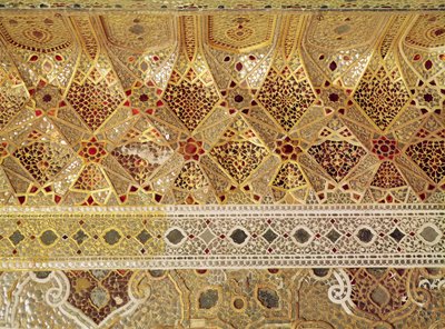 (detalle) de la Galería de los Espejos, Sheesh Mahal, Fuerte de Lahore de Indian School
