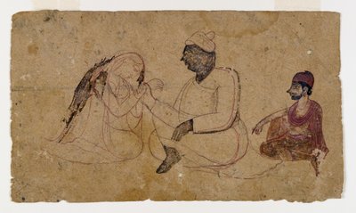Dibujo de Tres Figuras Sentadas, c.1750 de Indian School