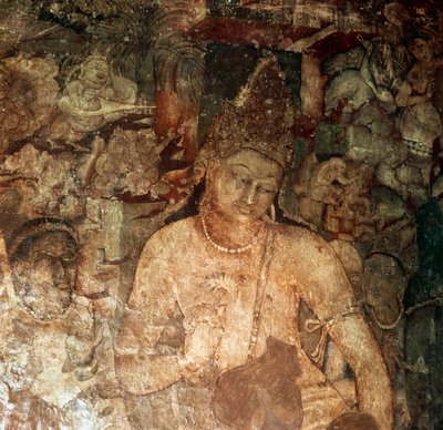 Episodio de la vida de Buda pintura en la cueva 1 de Indian School