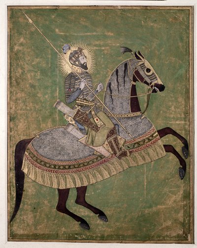Retrato ecuestre de Aurengzeb, c. 1680 (acuarela, gouache y oro) de Indian School
