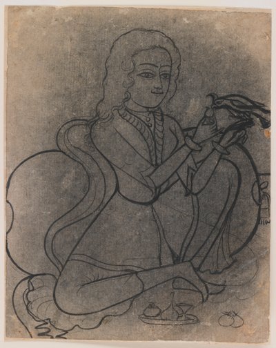 Chica europea alimentando un loro, c.1780 de Indian School