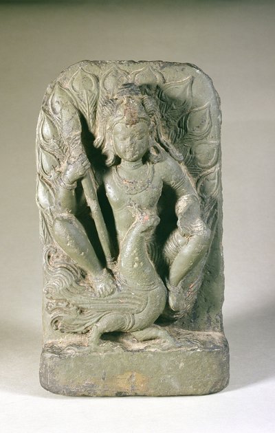 Figura de Skanda con su pavo real, Colinas de Punjab de Indian School