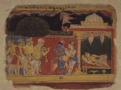 Folio. Nanda se despide de Krishna y Balarama, de 