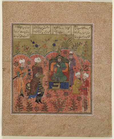 Folio de un Shahnama (Libro de los Reyes) de Firdawsi (m.1020); Rustam ante Kay Kaus de Indian School