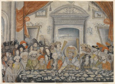 Ghazi-al-din Haidar (Nawab y, después de 1819, Rey de Oudh 1814-27) agasajando a Lord y Lady Moira en un banquete en su palacio, c.1820-22 (manuscrito) de Indian School