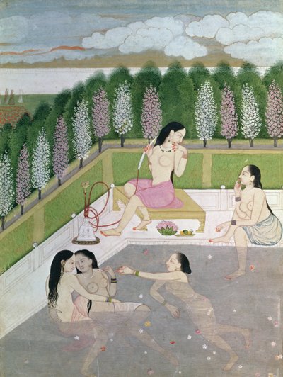 Niñas bañándose, estilo Pahari, Escuela Kangra, Himachal Pradesh, siglo XVIII de Indian School