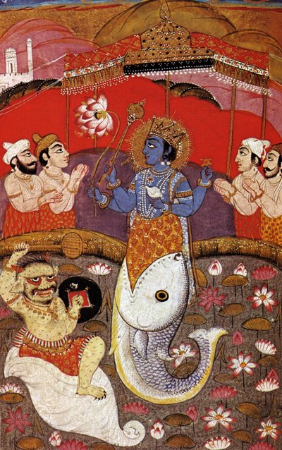 HINDUISMO Vishnu, segunda deidad de la trinidad hindú, siglo XX (grabado) de Indian School