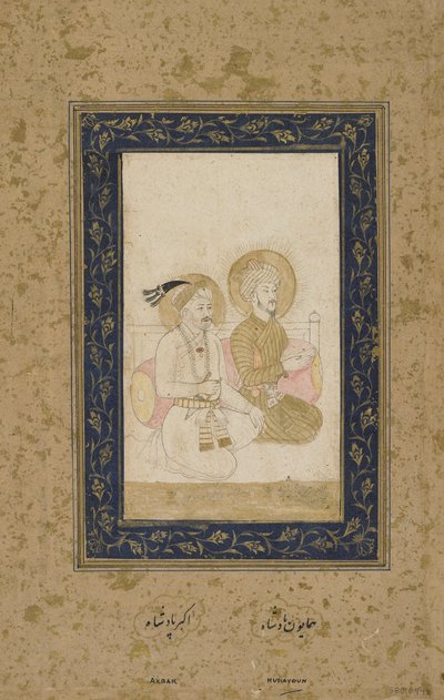 Humayun y Akbar, folio de álbum separado, c.1900 de Indian School