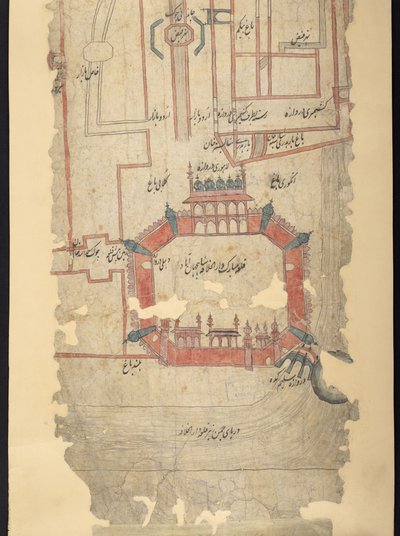 IO Islamic 4725 Fuerte de Delhi y el área al norte, sección de un pergamino que representa 