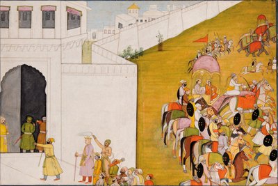 Ilustración del Ramayana: Rama entra en Mithila para realizar un concurso de tiro con arco de Indian School
